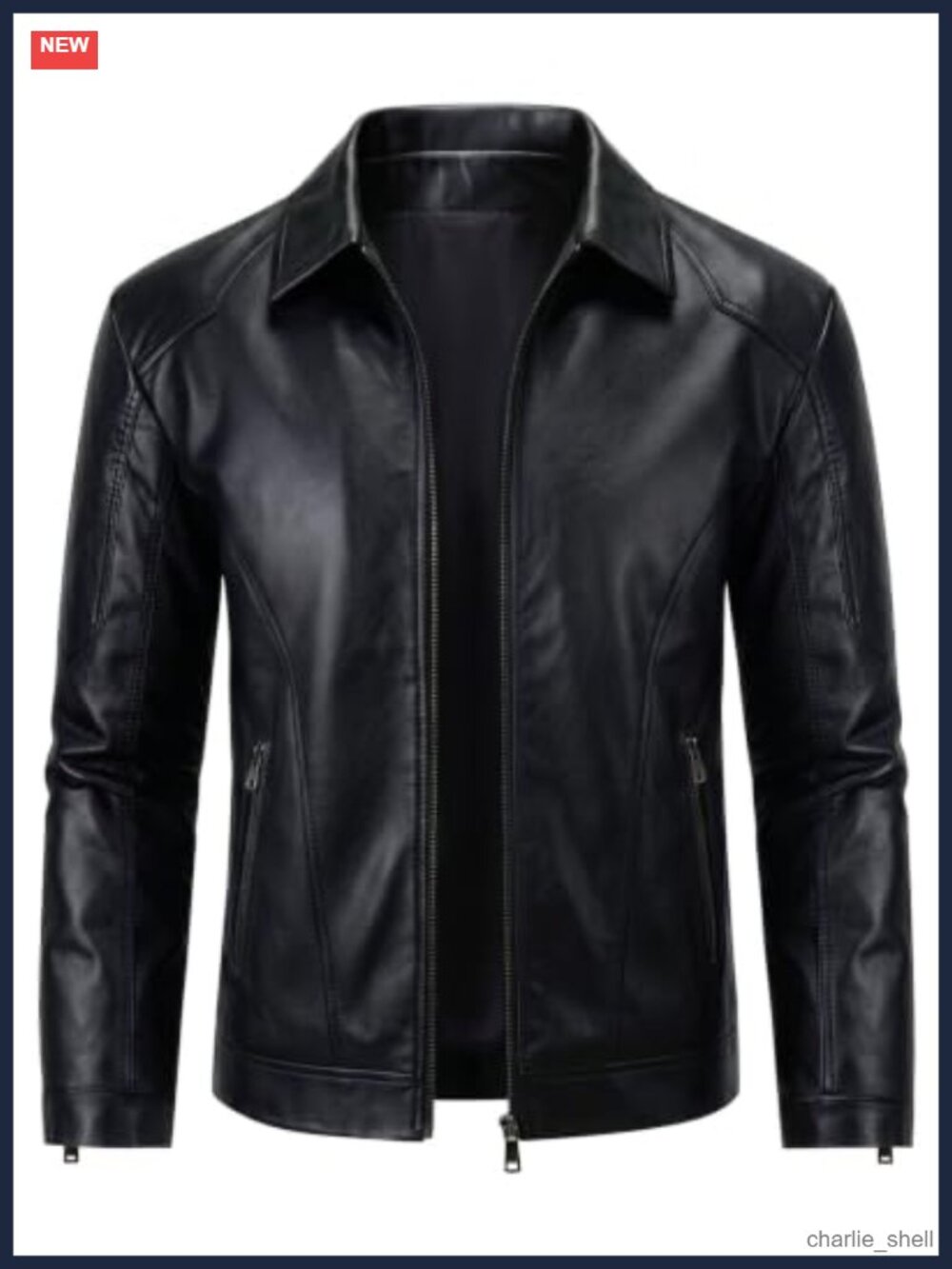 Faux Leather Motorcycle Biker Jacket Zip Front Mens Outerwear